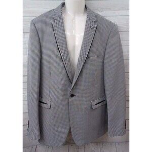 Stacey Adams Mens Suit Blazer Jacket Ginghan White Black 48L